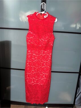 Red Lace Highneck Mini Dress.